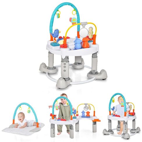 INFANS Baby Bouncer Activity Center, 5 in 1 Toddler Bouncing Activity Saucer Playtime Mat Activity Table with 360°Rotating Seat, 3 Adjustable Height, Foldable Exersaucer Learning Walker (Light Grey) in Kuwait