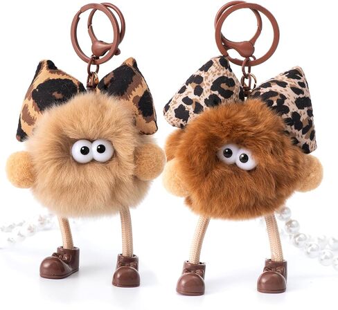 YOU WIZV Cute Plush Keychains for Women, Kawaii Anime Pom Pom Bag Charms with Bow Pearl Wristlet Key chain in Saudi Arabia