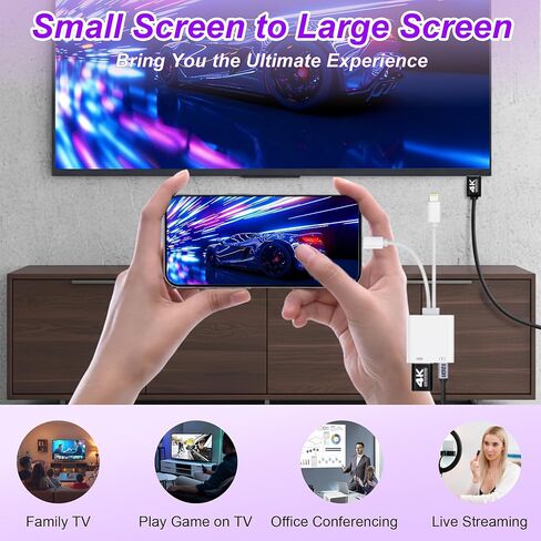 2 in 1 USB-C and Lightning to HDMI Adapter, 4K@60Hz Lightning/Type C Digital AV HDMI Adapter Cord Compatible with iPhone 17 16 15 14 13 iPad MacBook for HDTV/Projector/Monitor in Saudi Arabia