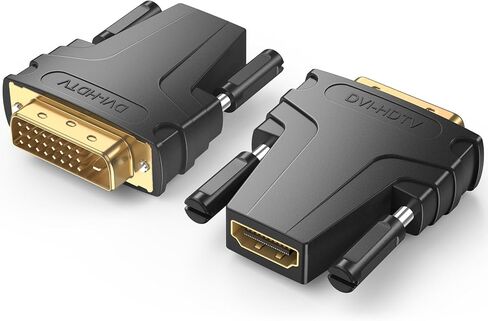 محول Meliya 2 Pack DVI إلى HDMI، محول DVI ذكر ثنائي الاتجاه مطلي بالذهب إلى HDMI أنثى 4K 1080P للشاشة، الكمبيوتر الشخصي، PS4، PS3، جهاز العرض، التلفزيون in Kuwait