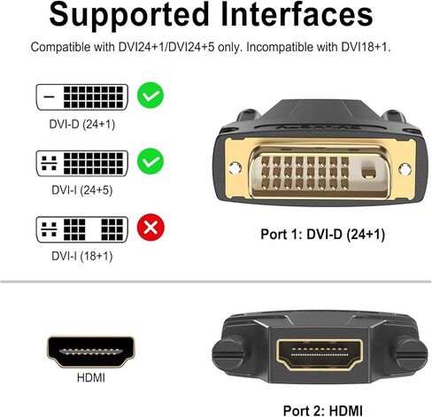 محول Meliya 2 Pack DVI إلى HDMI، محول DVI ذكر ثنائي الاتجاه مطلي بالذهب إلى HDMI أنثى 4K 1080P للشاشة، الكمبيوتر الشخصي، PS4، PS3، جهاز العرض، التلفزيون in Kuwait