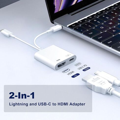 Lightning and USB-C to HDMI Adapter for iPhone to TV, MFi Certified 4K@60Hz Type C to HDMI Adapter with 100W Fast Charge, Lightning to Digital AV adapter for iphone 17/16/15/iPad to TV/Projector in Saudi Arabia