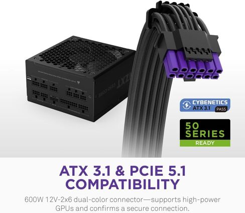 NZXT C850 Gold Core - مصدر طاقة 850 وات ATX 3.1 - 80 Plus Gold - Cybenetics Platinum - وحدات كاملة - PCIe 5.1 600W 12V-2x6 - مروحة صفر دورة في الدقيقة - مكثفات 105 درجة مئوية - أسود in Kuwait