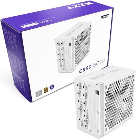 NZXT C850 Gold Core - مصدر طاقة 850 وات ATX 3.1 - 80 Plus Gold - Cybenetics Platinum - وحدات كاملة - PCIe 5.1 600W 12V-2x6 - مروحة صفر دورة في الدقيقة - مكثفات 105 درجة مئوية - أسود in Kuwait