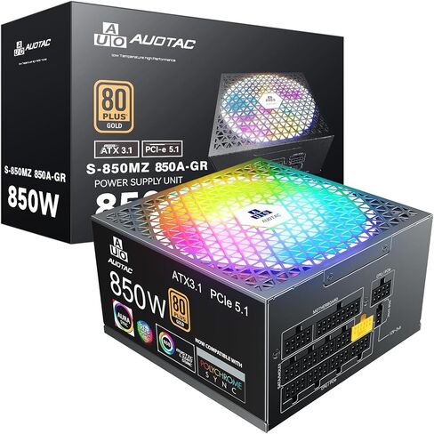 1000W Fully Modular Power Supply 80+ Gold Certified with 12V-2x6 Cable – ATX 3.1 & PCIe 5.1 Compliant, 140mm RGB Low-Noise Smart Fan, 105℃-Rated Capacitors, Black in Kuwait