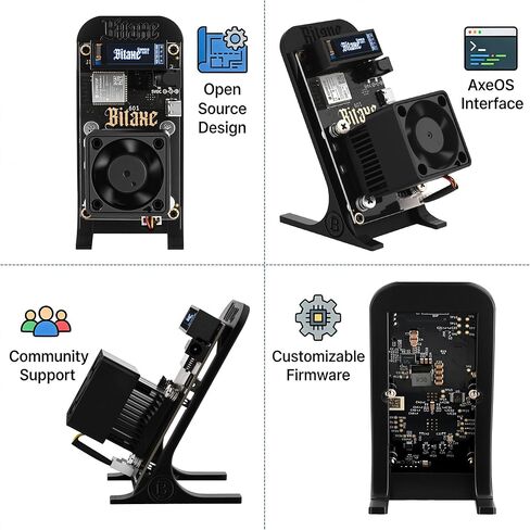 Bitaxe Gamma 601 Bitcoin Miner، آلة تعدين BTC مفتوحة المصدر، شريحة BM1370 ASIC، 1TH/s - 1.2TH/s SHA-256، 2.4G WiFi، Home Crypto Miner، بما في ذلك. مزود طاقة 5 فولت وحامل، نظام AxeOS، أسود in Kuwait