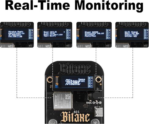 Bitaxe Gamma 601 Bitcoin Miner، آلة تعدين BTC مفتوحة المصدر، شريحة BM1370 ASIC، 1TH/s - 1.2TH/s SHA-256، 2.4G WiFi، Home Crypto Miner، بما في ذلك. مزود طاقة 5 فولت وحامل، نظام AxeOS، أسود in Kuwait