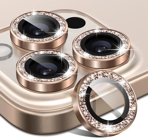 Matekxy لهاتف iPhone 16 Pro/iPhone 16 Pro Max واقي عدسة الكاميرا اللامع، غطاء حلقة بلينغ مضاد للخدش، زجاج مقسى فردي لطيف للفتيات مع حواف معدنية للنساء، ذهبي تيتانيوم صحراوي in Kuwait