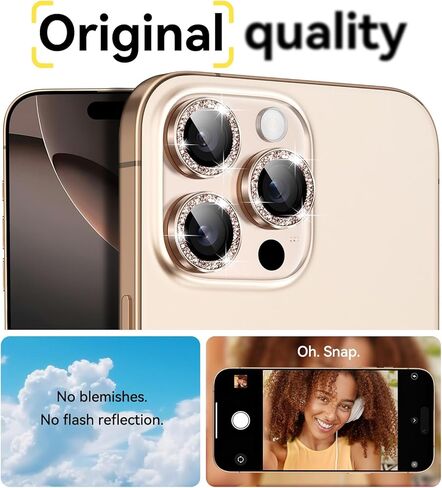 Matekxy لهاتف iPhone 16 Pro/iPhone 16 Pro Max واقي عدسة الكاميرا اللامع، غطاء حلقة بلينغ مضاد للخدش، زجاج مقسى فردي لطيف للفتيات مع حواف معدنية للنساء، ذهبي تيتانيوم صحراوي in Kuwait