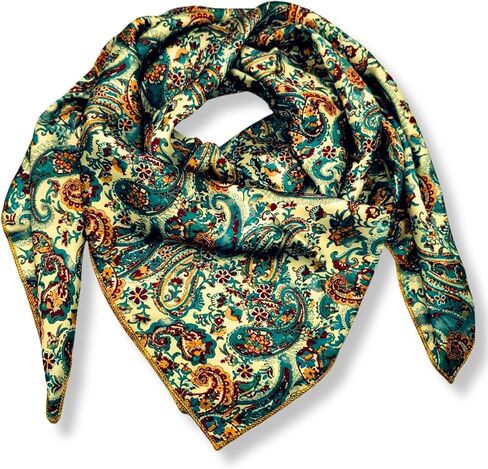 Wild Rag Silk Scarf 36'', Western Cowboy Bandana Square Silky Wild Rags,Turquoise & Brown Minimal Aztec Tribal Scarves for Men & Women in Saudi Arabia