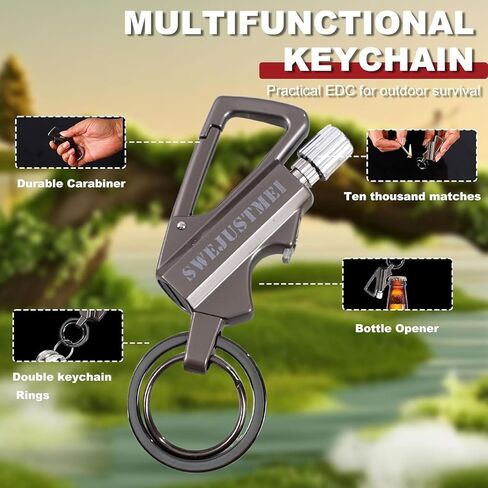 2Pcs Permanent Match Infinity Lighter with Multitool Keychain Bottle Opener, Reusable Waterproof Match Strike Anywhere, Forever Flint Fire Starter for Outdoor Survival for Men, Women（Silver + Black） in Saudi Arabia
