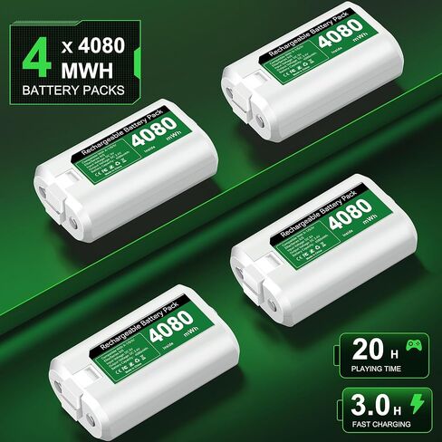 Xbox Rechargeable Battery Pack Compatible with Xbox One Controller Charger with 4X4080mWh Battery for Xbox Series X|S/One S/X/Elite Remote in Saudi Arabia
