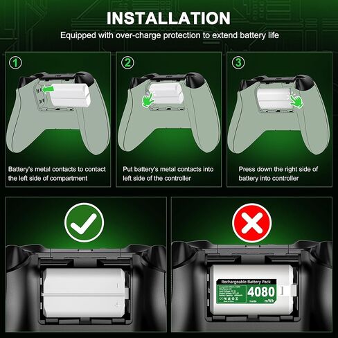 Xbox Rechargeable Battery Pack Compatible with Xbox One Controller Charger with 4X4080mWh Battery for Xbox Series X|S/One S/X/Elite Remote in Saudi Arabia