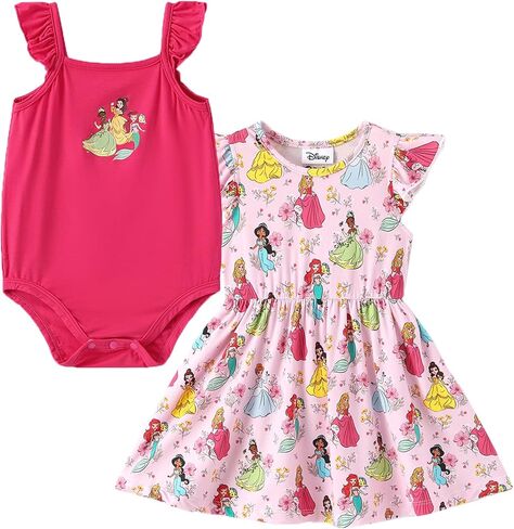 Disney Baby Girls Bodysuit and Round Neck Ruffle Sleeve Dress Clothes Outfit Set for Newborn to Infant in Saudi Arabia
