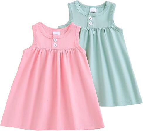Baby Girl Dress Clothes 2-Pack Sleeveless Solid Printed Cute Baby Dresses in Saudi Arabia