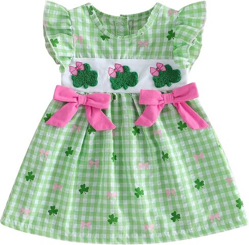Little Baby Girl 4th of July Outfit Toddler USA Smocked Dress Ruffle Sleeve Plaid Fouth of July Dresses for Girls in Kuwait