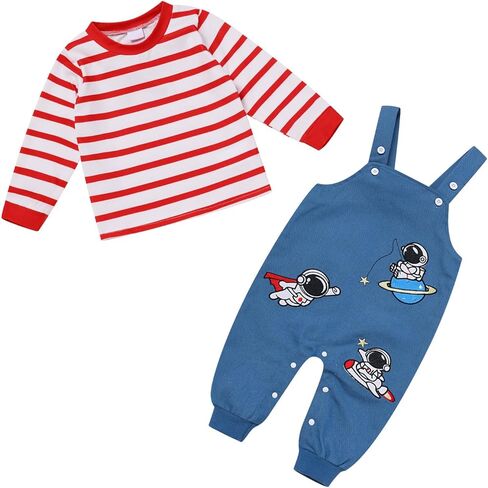 IBAKOM Baby Boy Girl Cow Giraffe Dinosaur Astronaut 1st 2nd Birthday Outfits Toddler Fall Winter Long Sleeve Shirt Overalls in Saudi Arabia