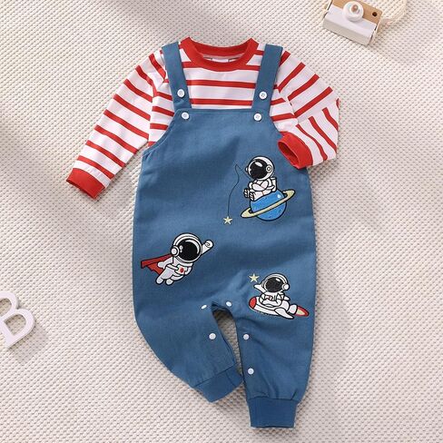 IBAKOM Baby Boy Girl Cow Giraffe Dinosaur Astronaut 1st 2nd Birthday Outfits Toddler Fall Winter Long Sleeve Shirt Overalls in Saudi Arabia
