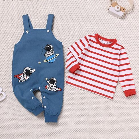 IBAKOM Baby Boy Girl Cow Giraffe Dinosaur Astronaut 1st 2nd Birthday Outfits Toddler Fall Winter Long Sleeve Shirt Overalls in Saudi Arabia