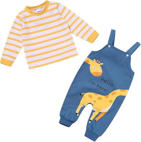 IBAKOM Baby Boy Girl Cow Giraffe Dinosaur Astronaut 1st 2nd Birthday Outfits Toddler Fall Winter Long Sleeve Shirt Overalls in Saudi Arabia