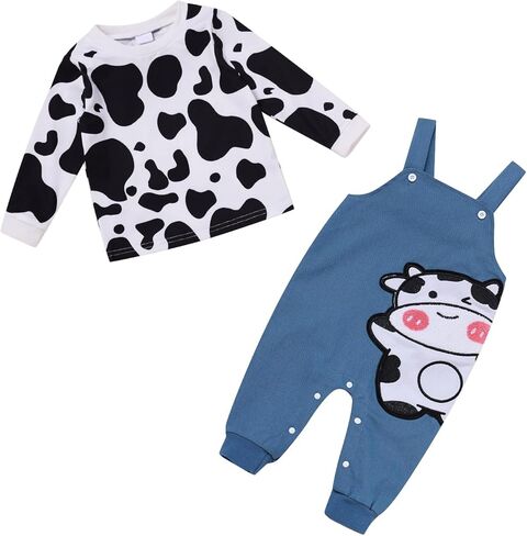 IBAKOM Baby Boy Girl Cow Giraffe Dinosaur Astronaut 1st 2nd Birthday Outfits Toddler Fall Winter Long Sleeve Shirt Overalls in Saudi Arabia