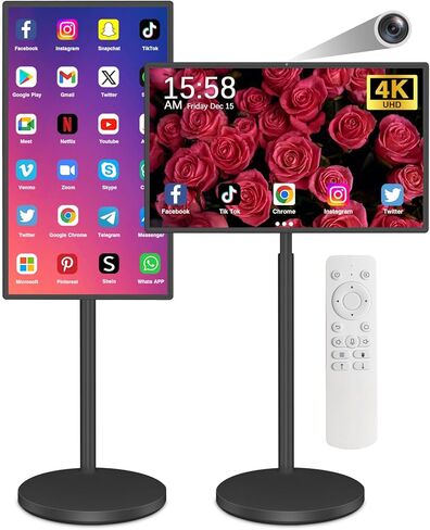 تلفزيون ذكي محمول 32 بوصة على عجلات، شاشة لمس ذكية 4K، جهاز لوحي للتلفزيون المحمول، أندرويد 13، بطارية (5-8 ساعات)، كاميرا 4K، دوران دوار كامل، (8RAM+128GB) (أبيض، 32 بوصة) in Saudi Arabia