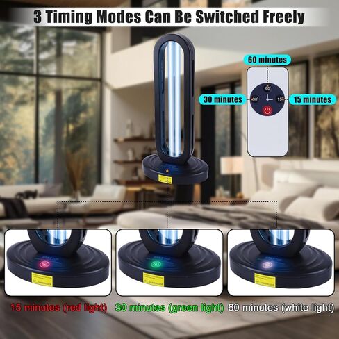 UV Lamp with Ozone Sanitizer Lamp for Home & Commercial – 38W UVC Sanitizer Lamps with Remote Control & 3-Speed Timer (15/30/60 Mins), 99.99% Disinfection Rate,110V Odor Elimination- EPA Certified in Saudi Arabia