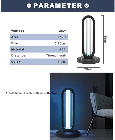 UV Lamp with Ozone Sanitizer Lamp for Home & Commercial – 38W UVC Sanitizer Lamps with Remote Control & 3-Speed Timer (15/30/60 Mins), 99.99% Disinfection Rate,110V Odor Elimination- EPA Certified in Saudi Arabia