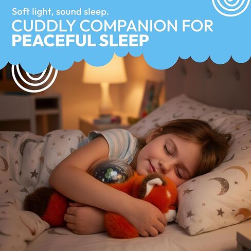 Sound Sleepers Fox - ضوء ليلي للحيوانات المحشوة وجهاز عرض ضوئي ليلي للأطفال مع موسيقى هادئة | جهاز عرض ضوئي ليلي من القطيفة للأطفال الصغار، وآلة صوت وجهاز عرض نجمي للحضانة in Kuwait