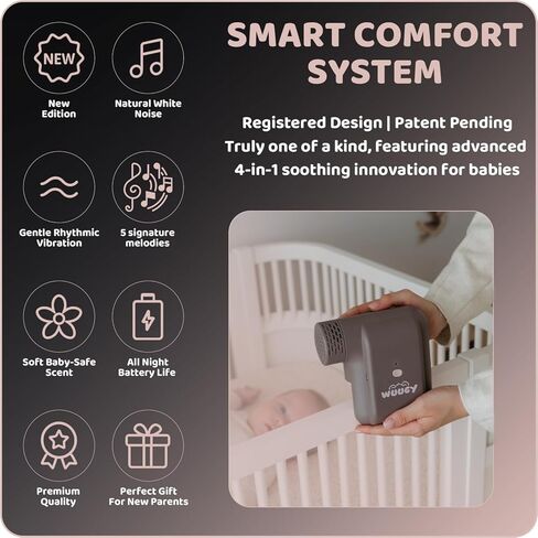 Wuugy Melody - 2025 Mom's Choice Award Winner | Portable Smart Baby Sleep Assistant - Rhythmic Vibration, White Noise, Sleep Sounds & Air Filter | Colic Relief | Compatible with All Cribs & Strollers in Saudi Arabia