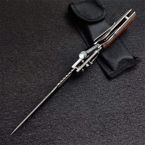 سكين جيب زعنفة AK47 قابل للطي مع قفل بزر ضغط، شفرة من الفولاذ المقاوم للصدأ، مقبض خشبي ومشبك جيب، سكين خفيف LED محمول كهدية للرجال، بقاء التخييم EDC in Kuwait