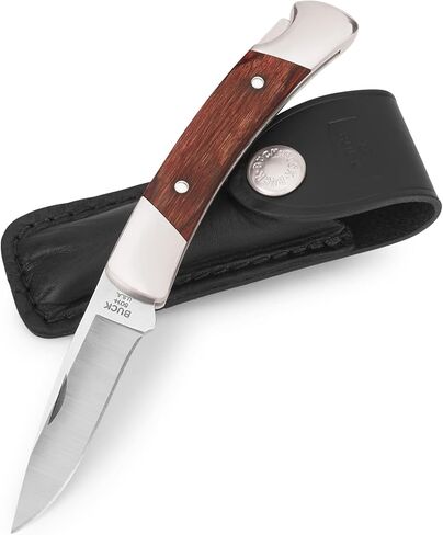 Buck Knives 501 Squire Folding Lockback Pocket Knife with Leather Sheath, Brown, 2-3/4" 420HC Stainless Steel Blade, EDC in Kuwait