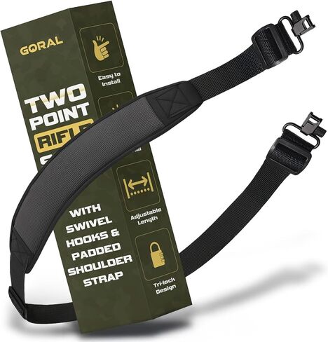 GORAL 2-Point Rifle Sling Strap with Swivels Hooks, Gun Sling with Padded Shoulder Strap Length Adjuster and Two Points Secured Swivel for Outdoors, Hunting and More in Saudi Arabia