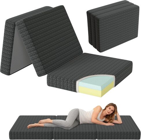 SDHYL 6 Inch Folding Mattress Twin Size - Tri Fold Memory Foam Topper for Guest Bed & Camping, CertiPUR-US Certified Playing Mat with Washable Cover, Blue in Kuwait