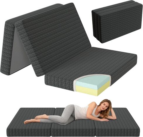 SDHYL 6 Inch Folding Mattress Twin Size - Tri Fold Memory Foam Topper for Guest Bed & Camping, CertiPUR-US Certified Playing Mat with Washable Cover, Blue in Kuwait