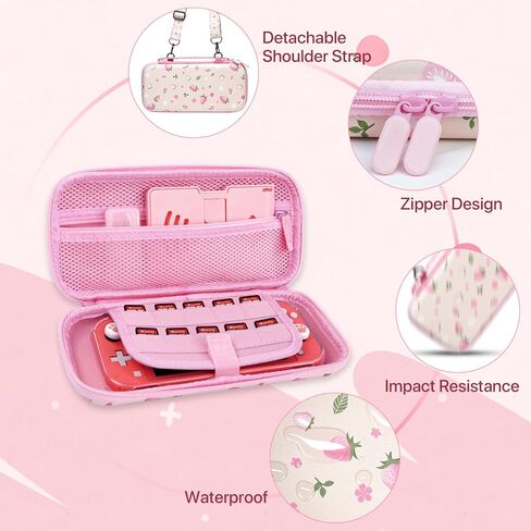 FIWWAT Switch Lite Case Carrying Case- 19 in 1 for Nintendo Switch Accessories Bundle with Switch Thumb Grips, Clear Protective, Screen Protector Cover, Cute Pendant, Stand, Stylus, for Girls, Pink in Saudi Arabia