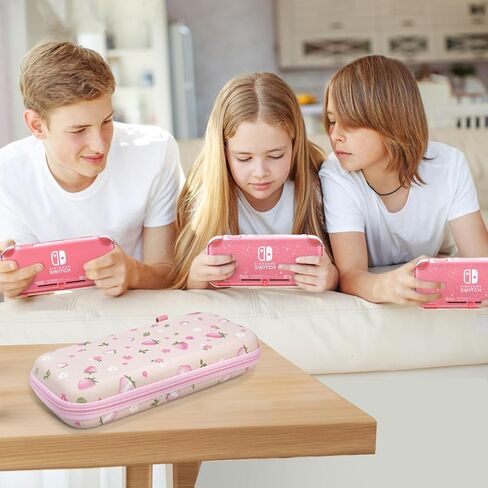 FIWWAT Switch Lite Case Carrying Case- 19 in 1 for Nintendo Switch Accessories Bundle with Switch Thumb Grips, Clear Protective, Screen Protector Cover, Cute Pendant, Stand, Stylus, for Girls, Pink in Saudi Arabia