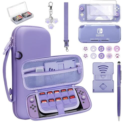 FIWWAT Switch Lite Case Carrying Case- 19 in 1 for Nintendo Switch Accessories Bundle with Switch Thumb Grips, Clear Protective, Screen Protector Cover, Cute Pendant, Stand, Stylus, for Girls, Pink in Saudi Arabia