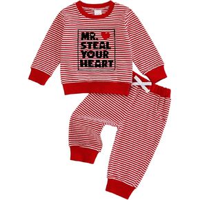 Kuriozud Toddler Baby Boy Clothes Outfit Valentines Day Sweatshirt Lover Boy Shirt+Waffle Knit Pant Set Clothing Fall Winter in Kuwait
