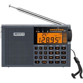 راديو VER قصير الموجات AIR/VHF/AM/FM/الطقس 6 نطاقات مع بطاقة بلوتوث/TF، مصباح يدوي 4 وات، مصباح للقراءة، إضاءة خلفية للوحة المفاتيح، تسجيل رقمي، ساعة منبه، مدعوم ببطارية AA وLI، مقبس من النوع C/ANT in Kuwait