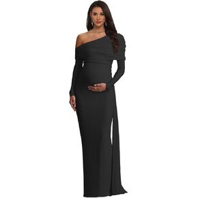 فساتين حمل بكتف واحد لحفلات استقبال المولود الجديد من الساتان وأكمام طويلة بتصميم حورية البحر in Kuwait