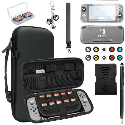 FIWWAT Switch Lite Case Carrying Case- 19 in 1 for Nintendo Switch Accessories Bundle with Switch Thumb Grips, Clear Protective, Screen Protector Cover, Cute Pendant, Stand, Stylus, for Girls, Pink in Saudi Arabia