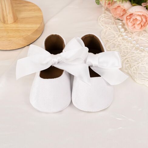 Baby Girls Mary Jane Flats with Bow Anti-Skid Soft Sole Toddlers Princess First Walker Wedding Dress Shoes in Saudi Arabia