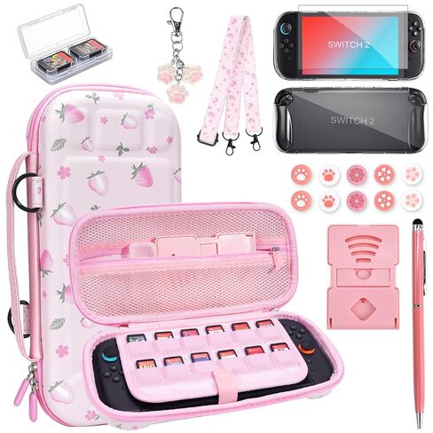 FIWWAT Switch Lite Case Carrying Case- 19 in 1 for Nintendo Switch Accessories Bundle with Switch Thumb Grips, Clear Protective, Screen Protector Cover, Cute Pendant, Stand, Stylus, for Girls, Pink in Saudi Arabia