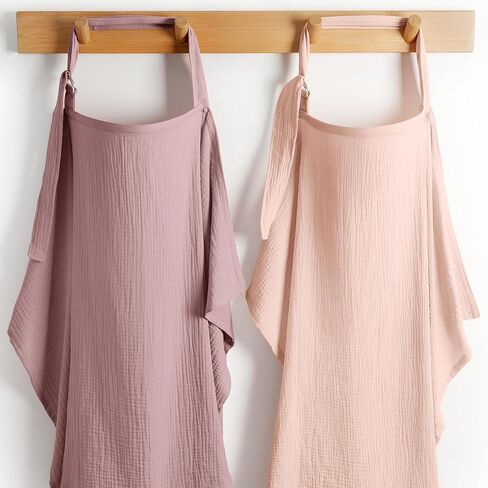 Comfy Cubs Muslin Nursing Cover Pack of 2, 100% Cotton Muslin Breastfeeding Cover for Moms, Soft & Breathable Baby Nursing Scarf, Adjustable Neck Strap - Privacy Coverage - Blush and Mauve in Saudi Arabia