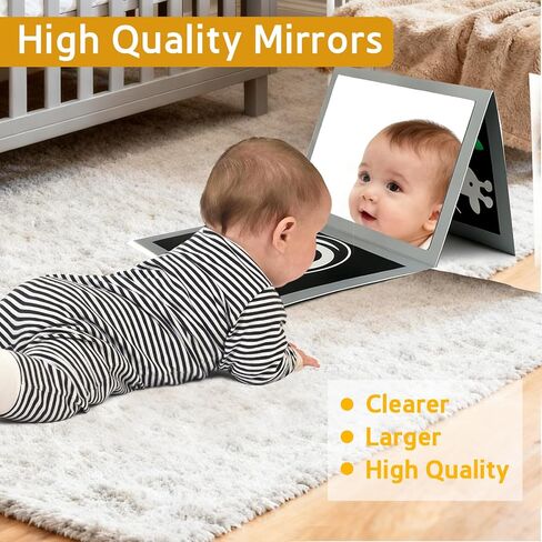 KUANGO أبيض وأسود عالي التباين وقت البطن مرآة ألعاب ألعاب حديثي الولادة 0 6 أشهر تطوير الدماغ الرضع تحفيز كتاب الطفل الحسي 0-3 3-6 2 4 5 أشهر هدايا طفل صبي فتاة in Kuwait