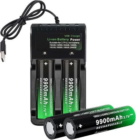 3.7V Rechargeable Battery Flat Top with 2 Bay Smart USB Rechargeable Battery Charger Battery for Flashlight, headlamps, Shaver, Fans etc in Kuwait