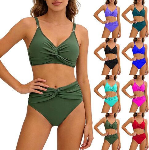 طقم بيكيني نسائي عالي الخصر مكون من قطعتين ملابس سباحة للتحكم في البطن ورقبة على شكل حرف V بدلة استحمام أمامية ملتوية 2026 in Kuwait