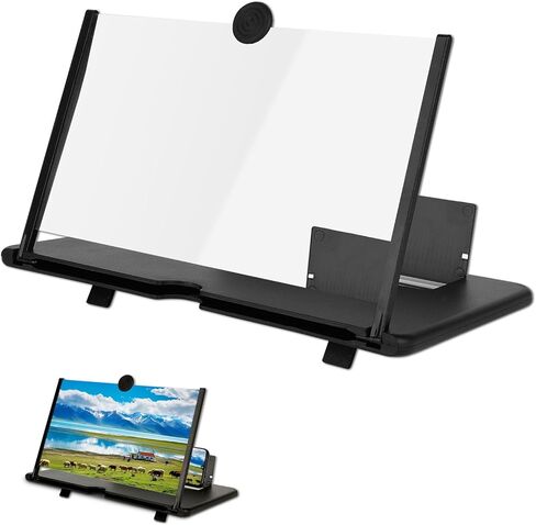 12" Screen Magnifier for Cell Phone, 3D HD Magnifier Projector Screen Enlarger for Movies, Foldable Design with Screen Amplifier, Supports All Smartphones (Black, 12IN) in Saudi Arabia