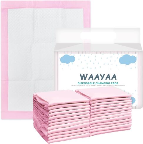 XIGGA 25 Pcs Disposable Diaper Changing Pad - Highly Absorbent, Leak Proof, Suitable for Baby Home or Travel Use, 17.7x25.6in - Pink in Saudi Arabia